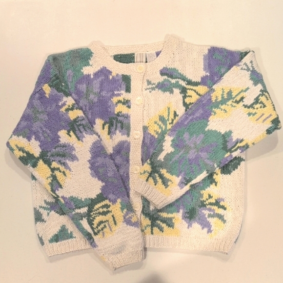 VTG cotton blend chunky knit floral tropical cardigan. Clifford & Wills. Small - Picture 1 of 9